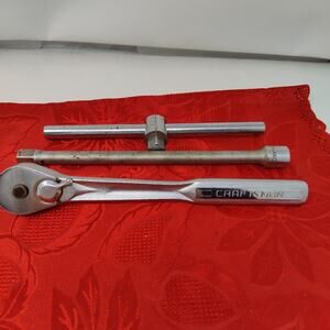 Vtg Craftsman -V- 44975 - 1/2” Quick Release Ratchet W/ T Bar & Extension USA